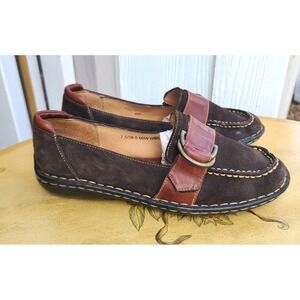 Born EU 38.5 US 7.5 Brown Suede Leather Loafers Buckle Preppy Classic